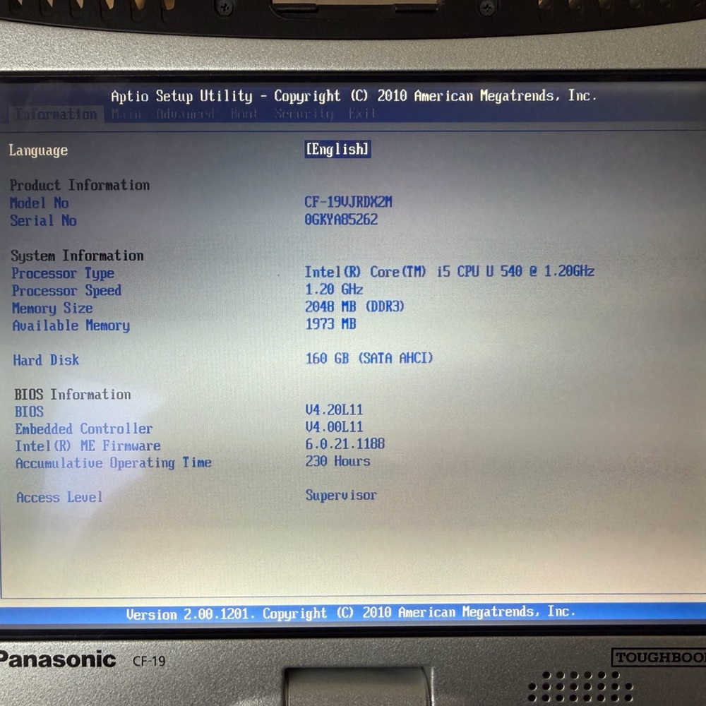 Panasonic CF-19 Toughbook Intel i5 U540 cpu. 2G RAM - 230 hours, Windows XP. - Picture 3 of 10